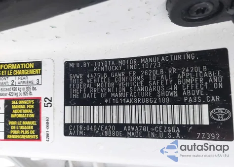 2024 Toyota Camry Se из США, поврежденный, VIN 4T1G11AK8RU862188